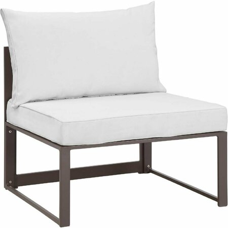 PRIMEWIR Fortuna Outdoor Patio Armless Chair in Brown with White Cushions EEI-1520-BRN-WHI